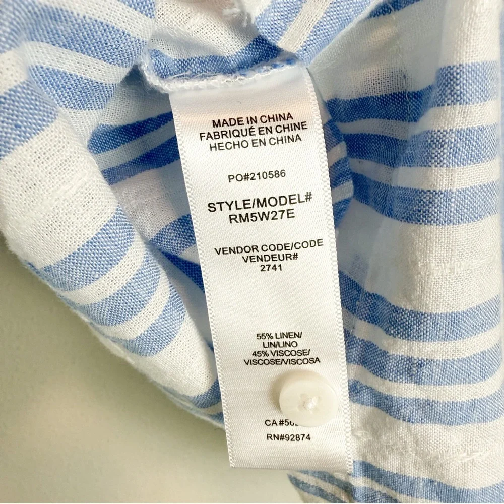 Splendid Allison Popover Top Blue White Striped Linen Blend‎ 3/4 Sleeve Size XS